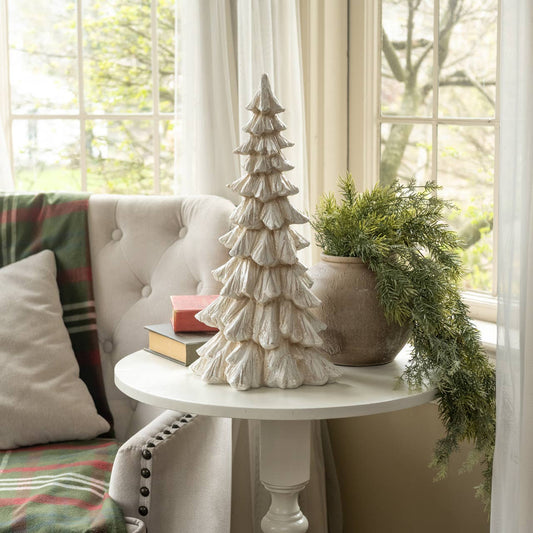18" GLITTERED CREAM TREE