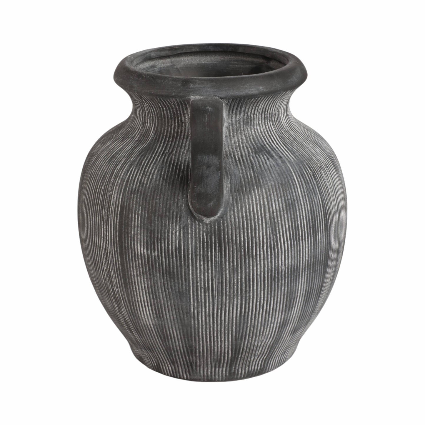 Ceramic Ribbed Texture Weathered Handle Vase - Black, 10 in.