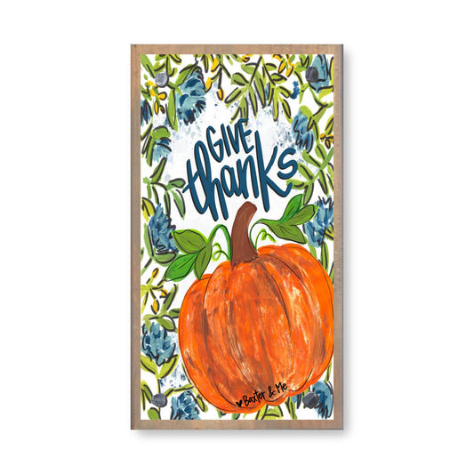 Blue Give Thanks Pumpkin Floral Driftwood Happy Block