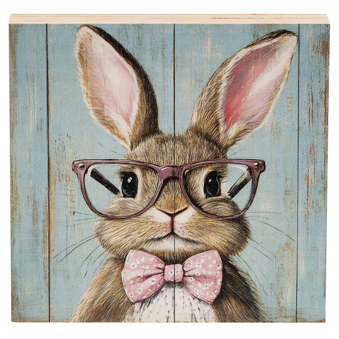 Bunny In Pink Specs Block - 5 In Sq