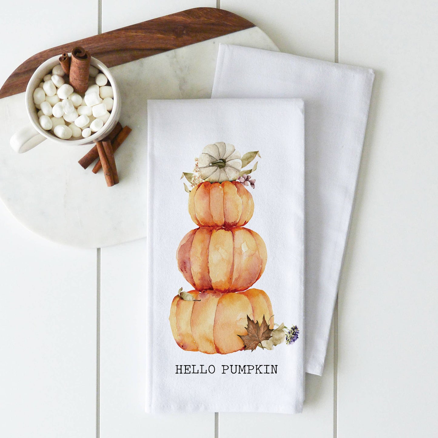 Pumpkin Stack Tea Towel: White