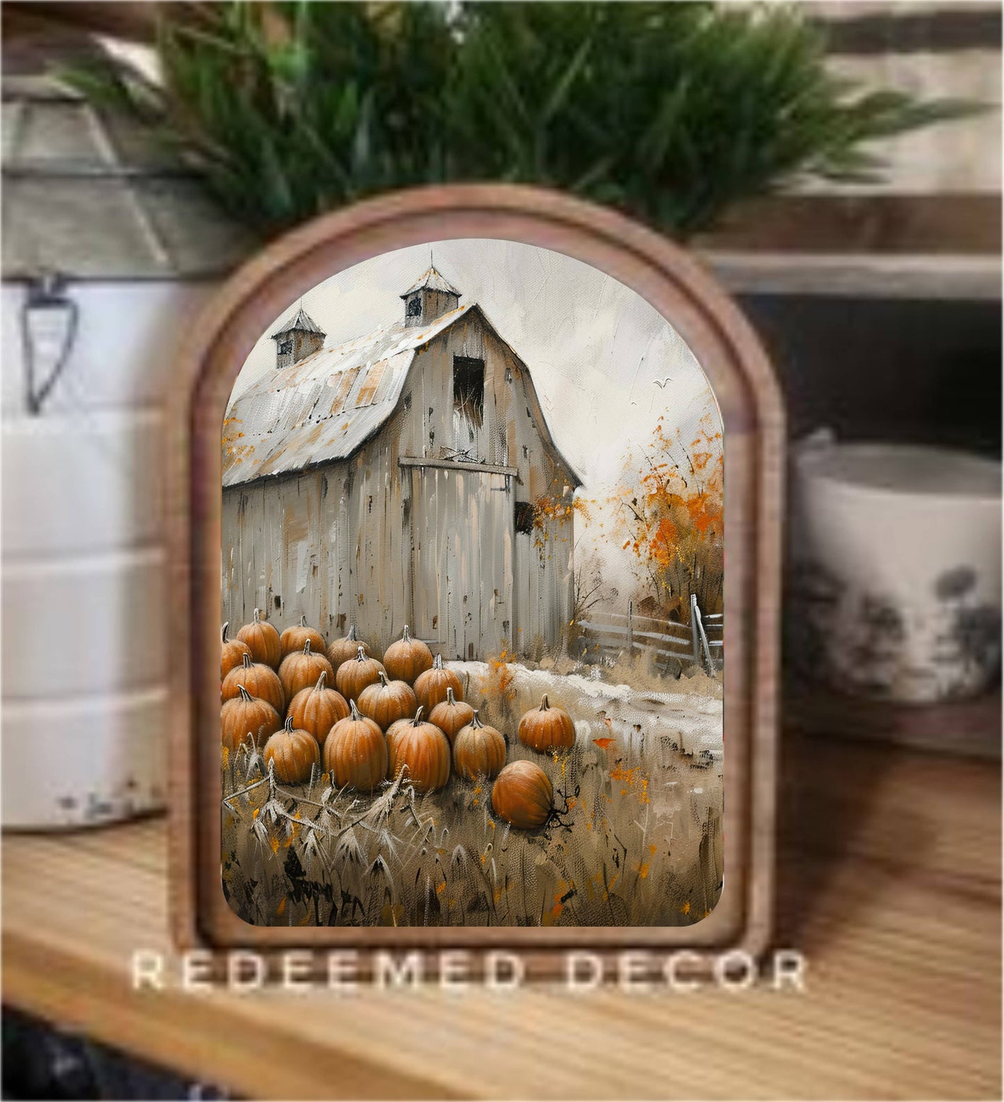 Arch Top Harvest Barn Framed Art  : 8.25x11"