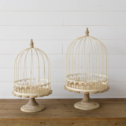 Antique White Birdcage on Stand - Small