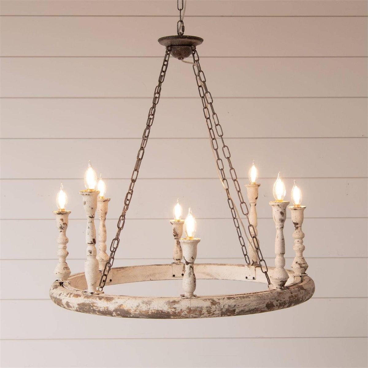 Distressed White 6-Light Wagon Wheel Chandelier (PC)