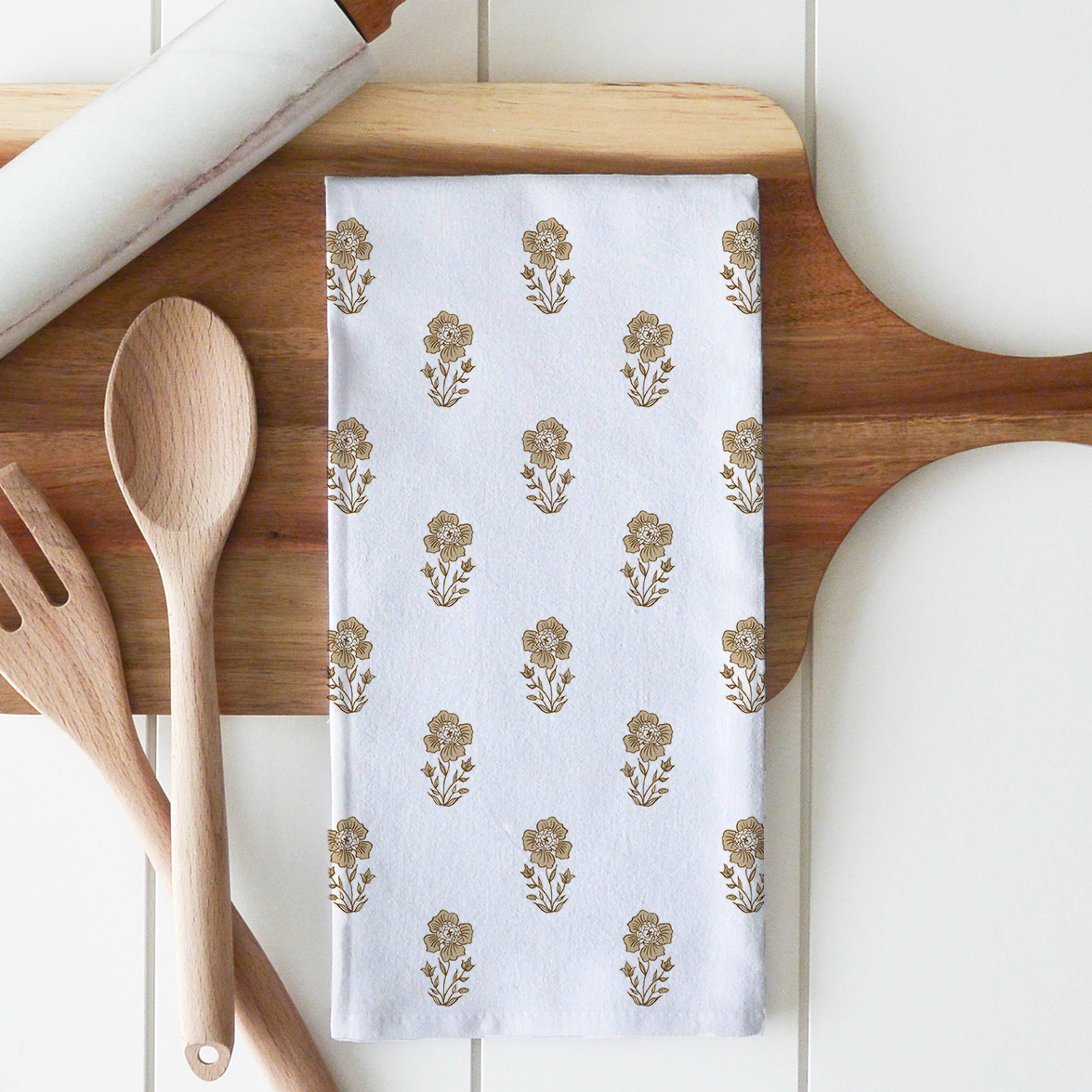 Gold Block Print Tea Towel: Natural
