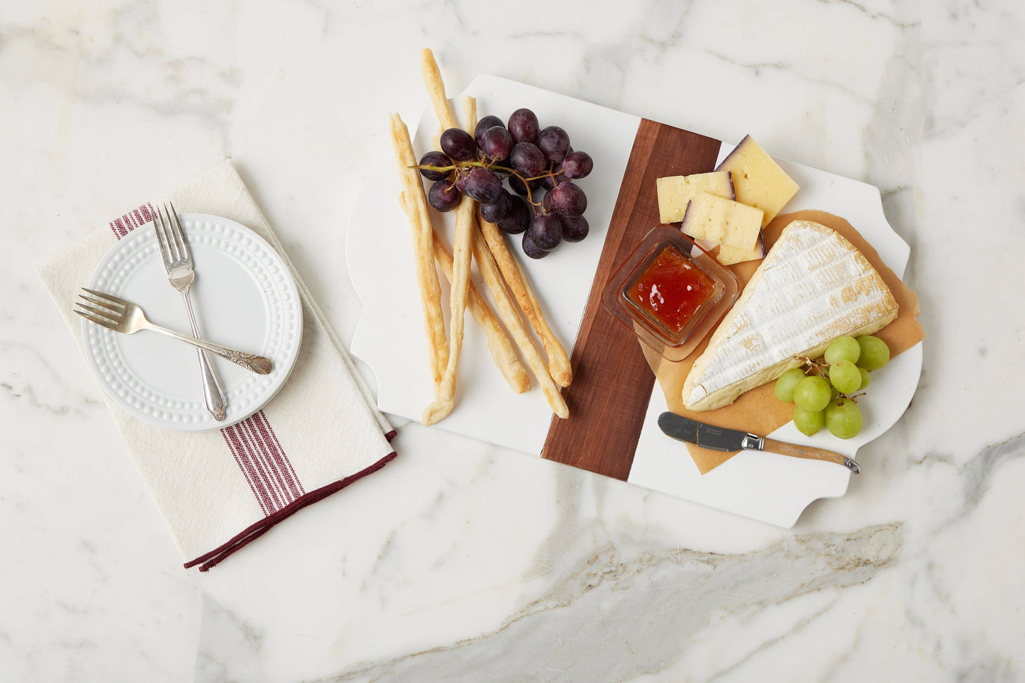 Trefoil Wood Cheese Board Charger, White