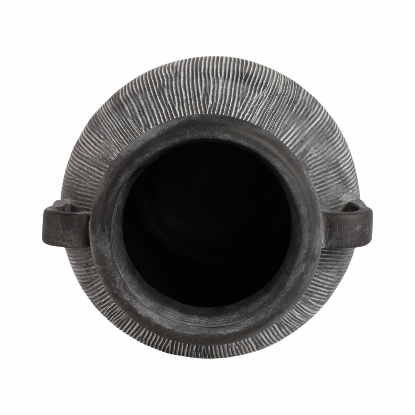 Ceramic Ribbed Texture Weathered Handle Vase - Black, 10 in.