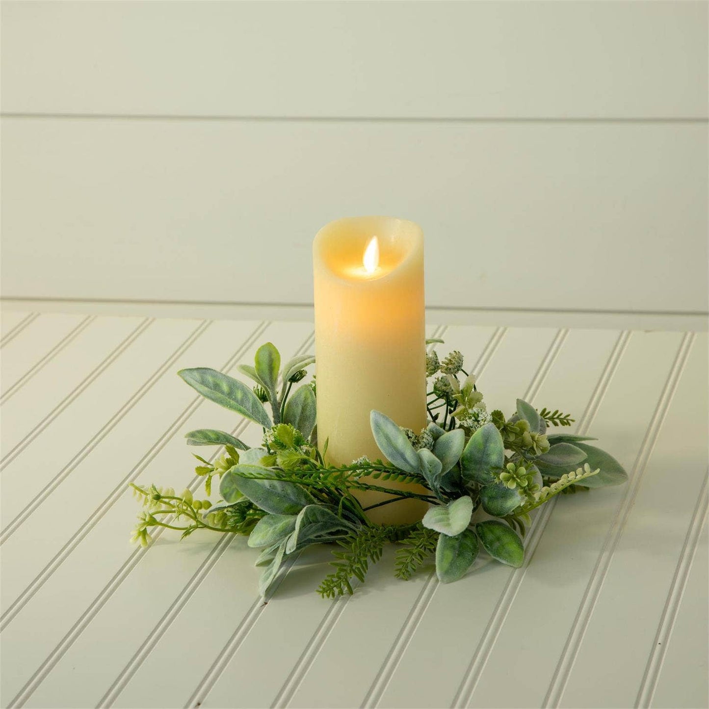 Candle Ring - Lambs Ear And Mixed Greens
