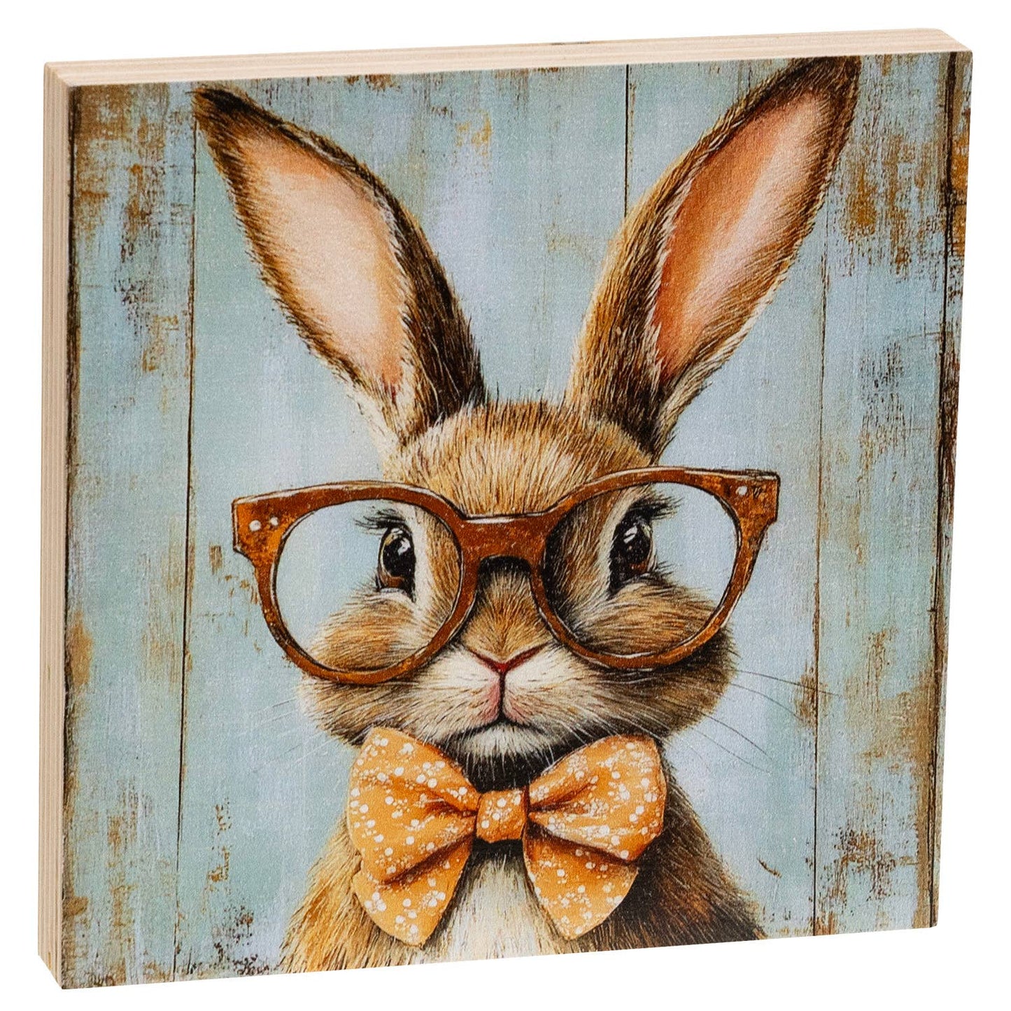 Bunny In Orange Specs Block - 5 In Sq