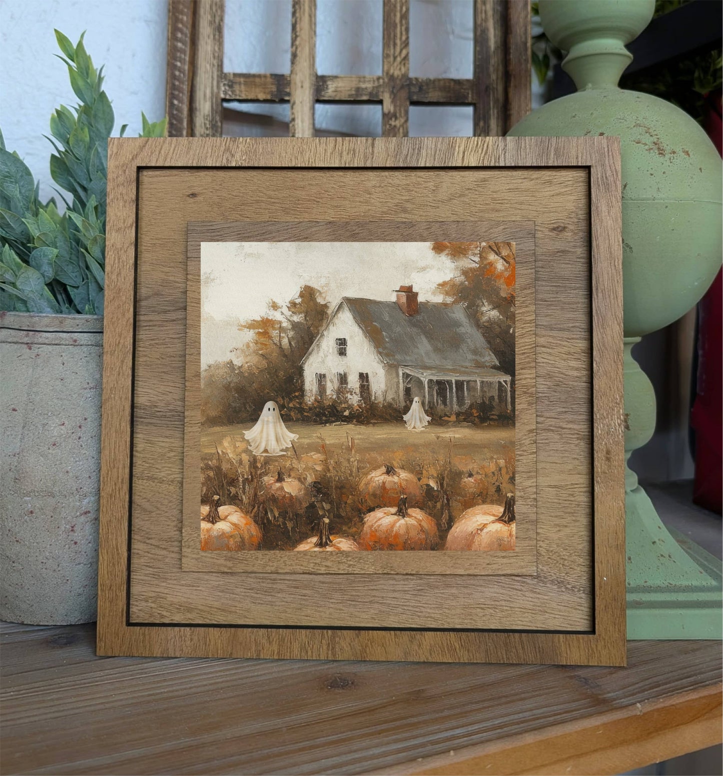 Square Framed Halloween Pumpkin Farmhouse Canvas Art
