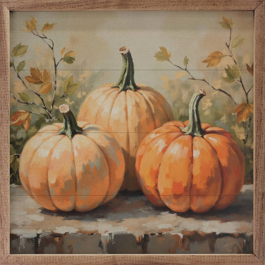 Pumpkin Trio On Bench: 16x16