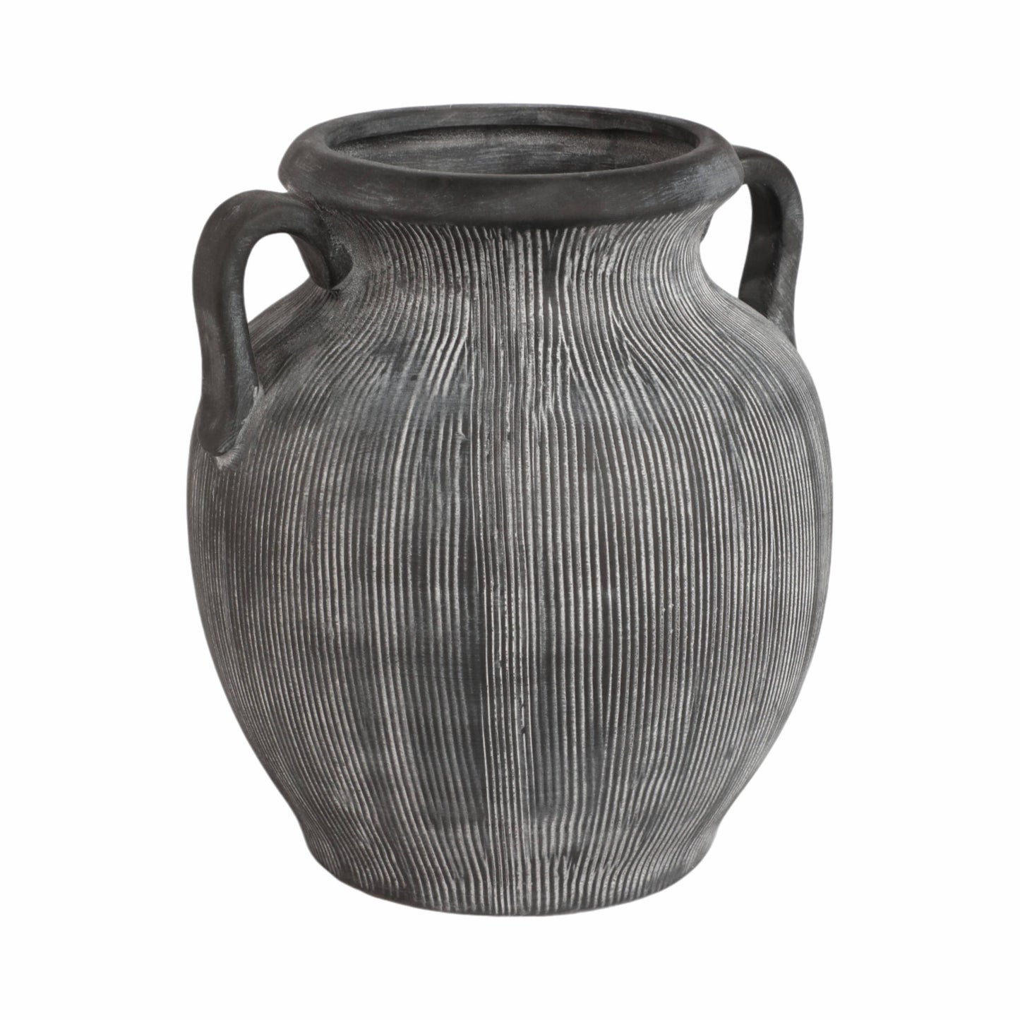 Ceramic Ribbed Texture Weathered Handle Vase - Black, 10 in.
