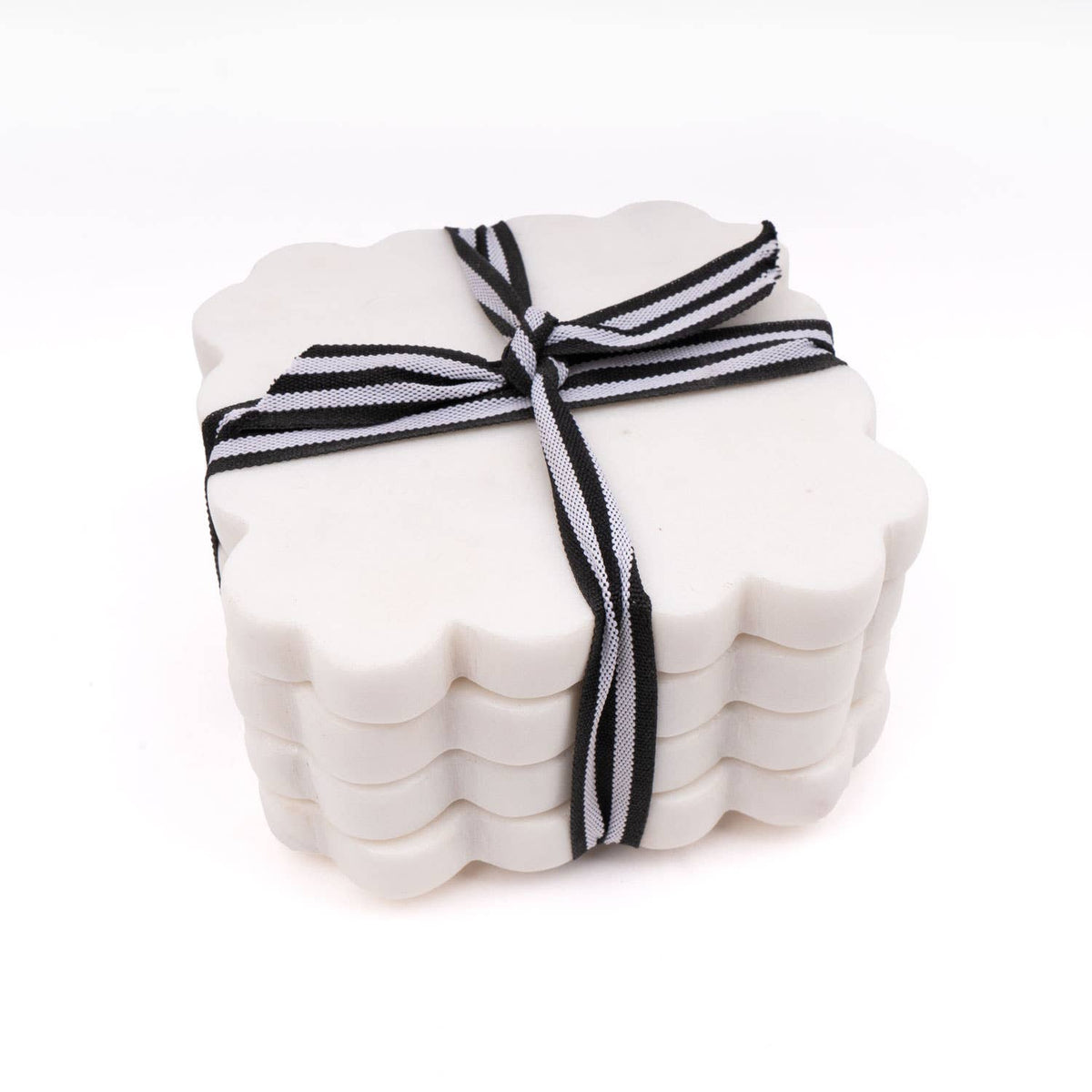 White Marble Scalloped Coaster Set, 4-Piece Set