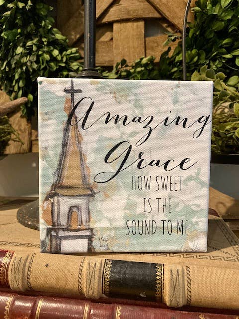 Amazing Grace Hymn canvas art print,  Chrisitian home decor: 6x6