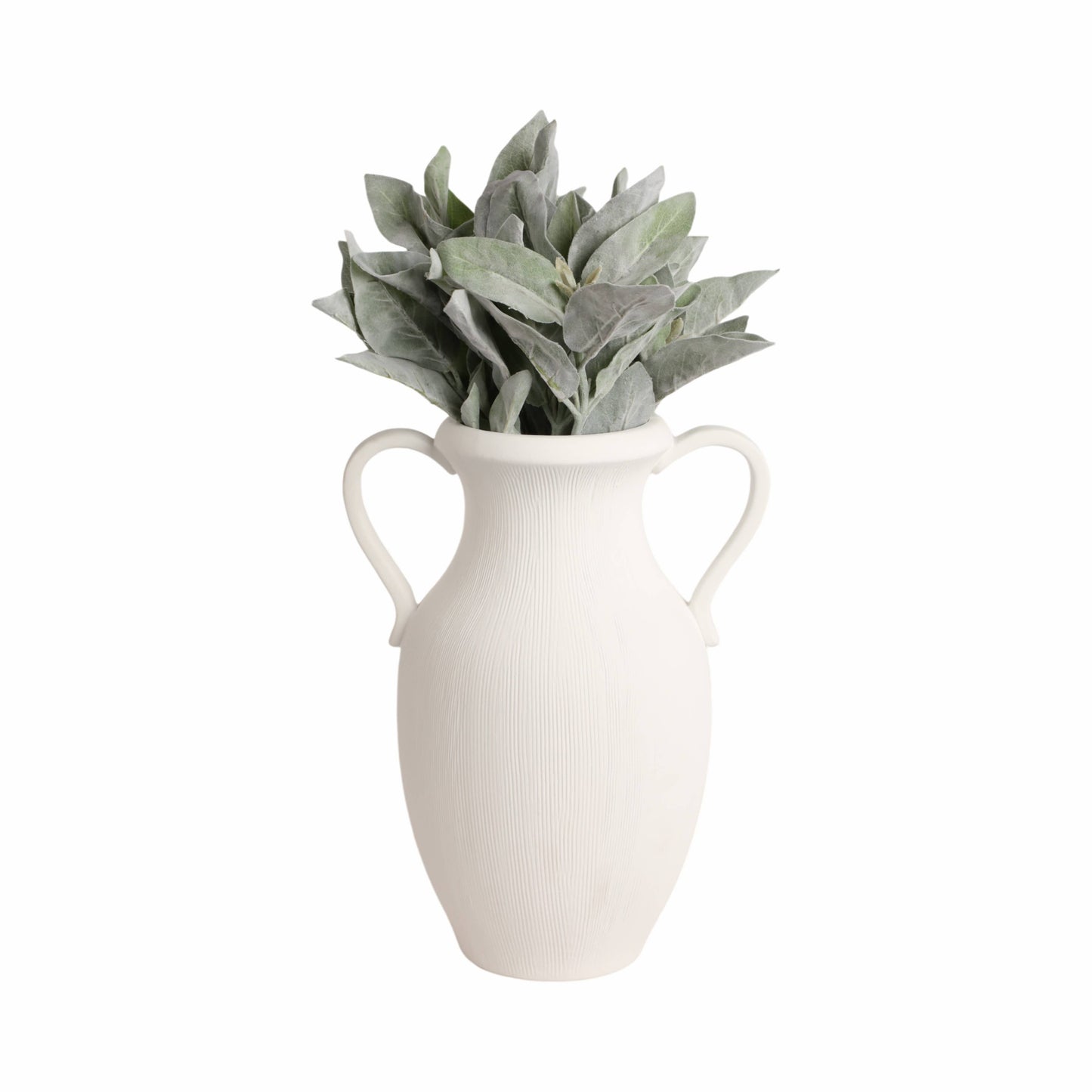 White 15 in. Stoneware Amphora Striped Weathered Jug