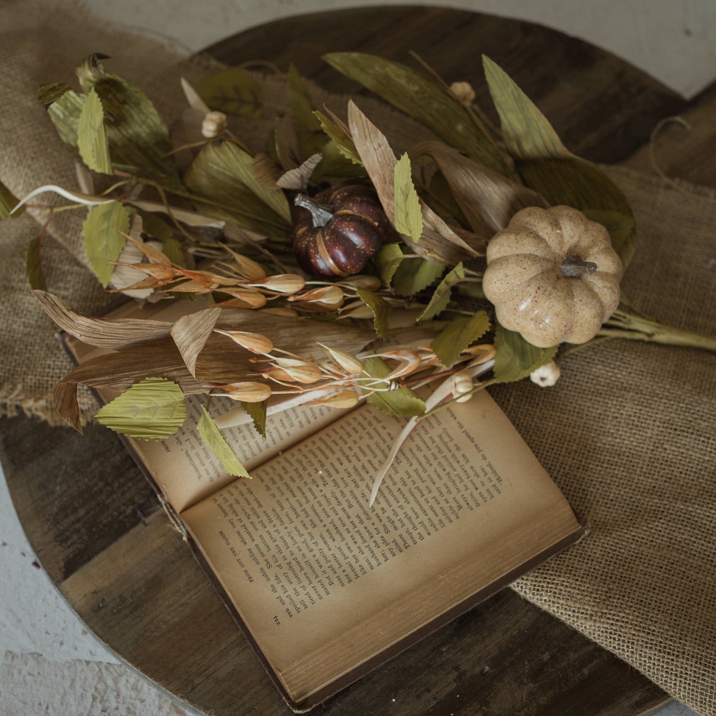 30" Mixed Foliage with Pumpkin & Wheat Spray