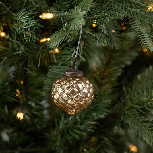 2" Champagne Quilted Teardrop Kugel Ornament