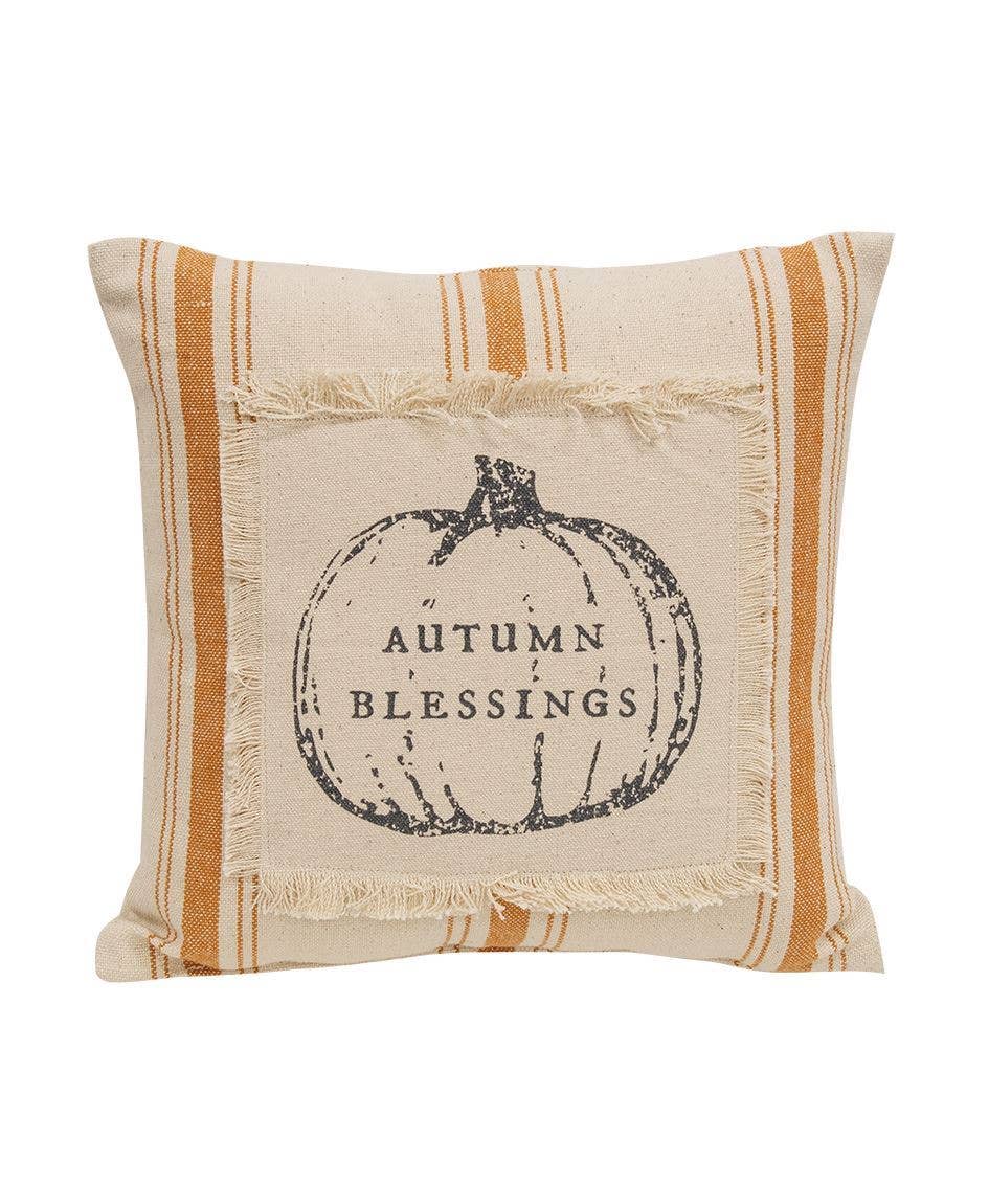 Autumn Blessings Orange Ticking Stripe Pillow, 10" Sq.
