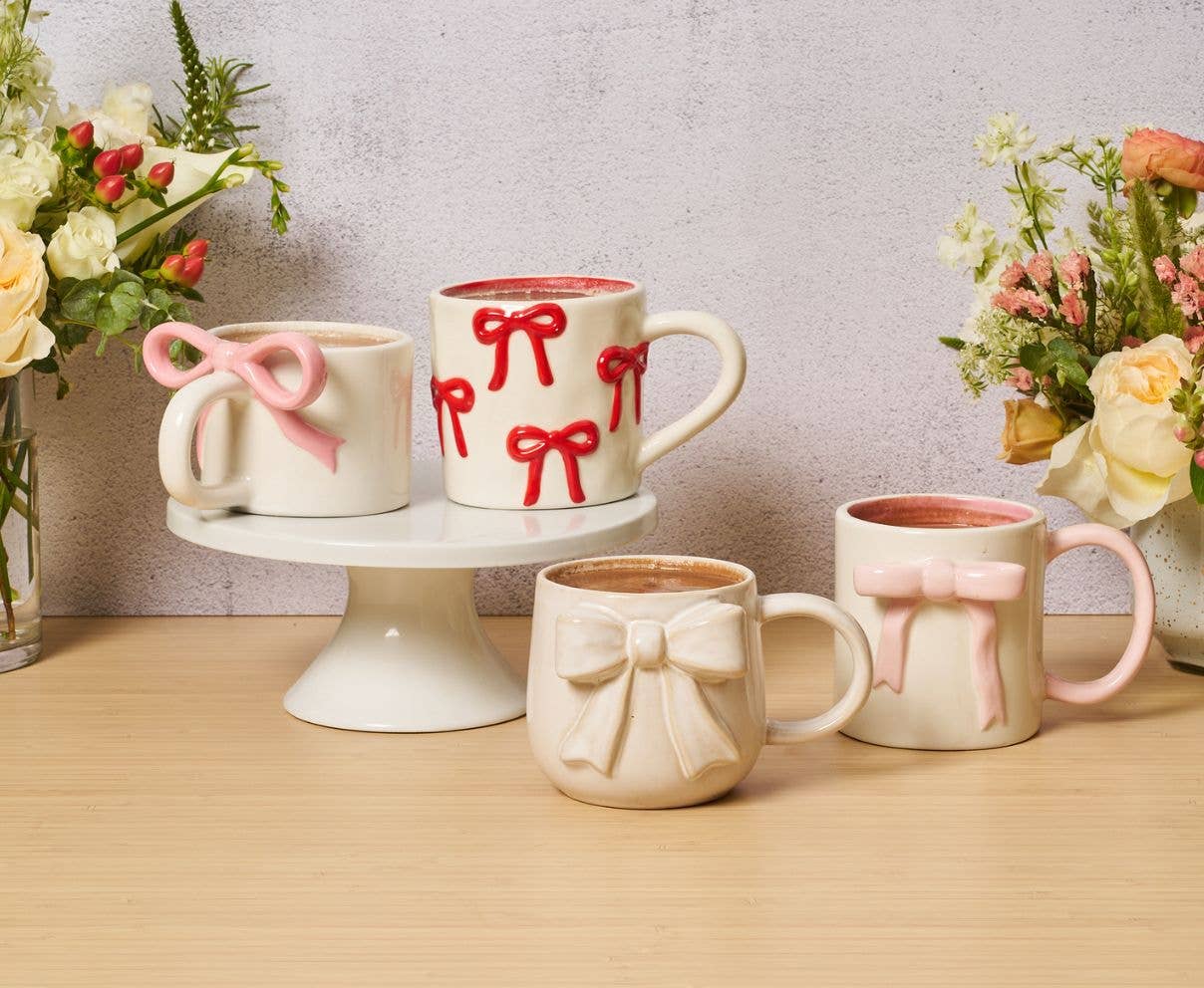 Ceramic Pink Bow Side Mug, 16oz