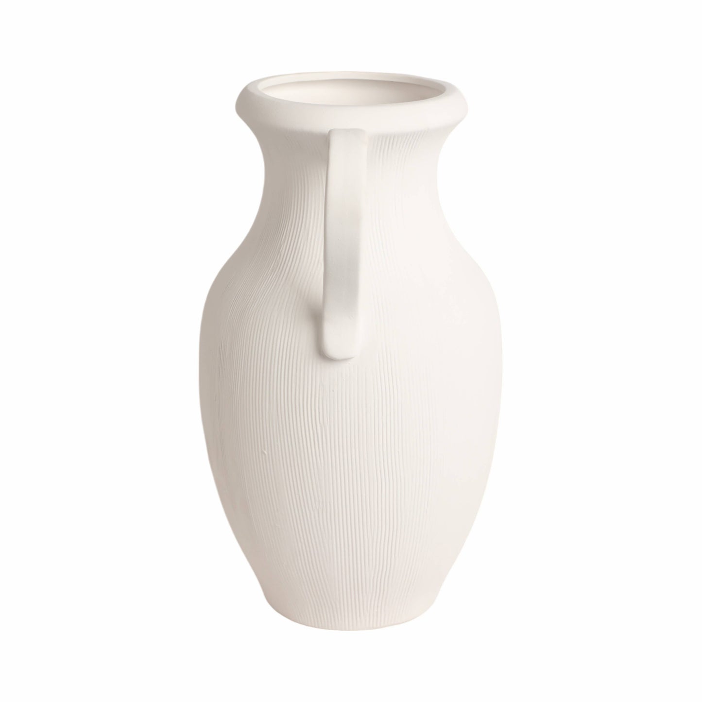 White 15 in. Stoneware Amphora Striped Weathered Jug