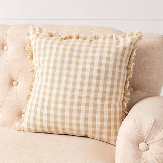 Tan And Cream Check Pillow