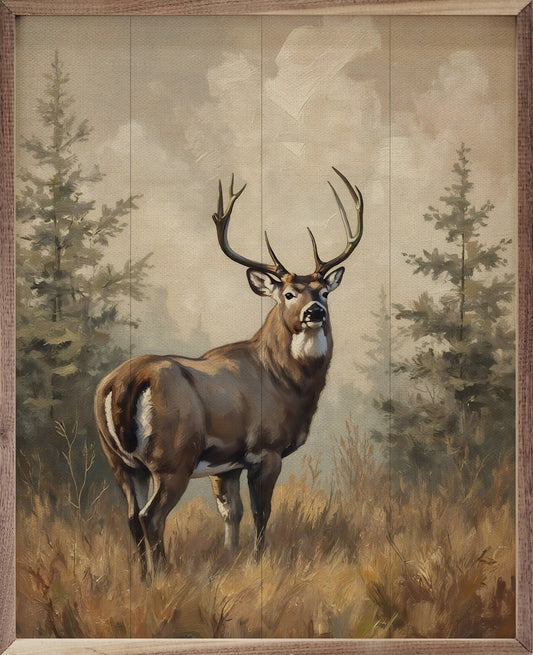 Whitetail Buck In Pines: 16x20