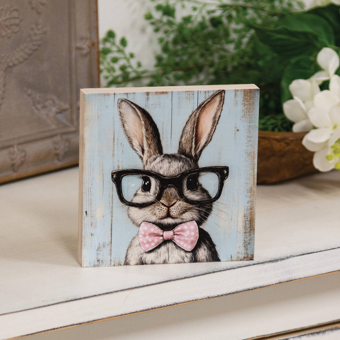 Bunny In Black Specs Block - 5 In Sq