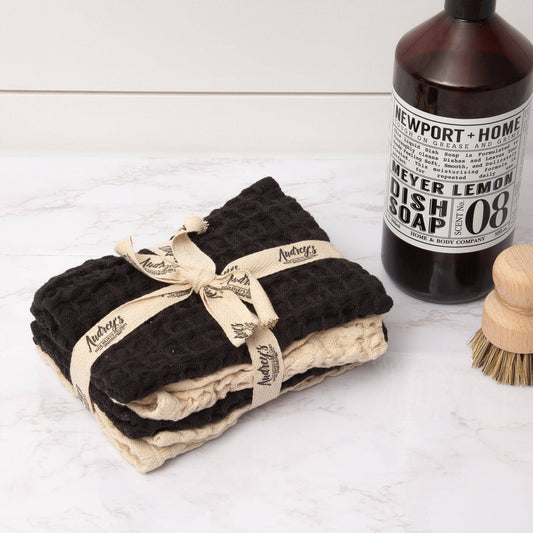 Dish Cloth Set - Black and Taupe Chunky Waffle (Pk/04 Ast)