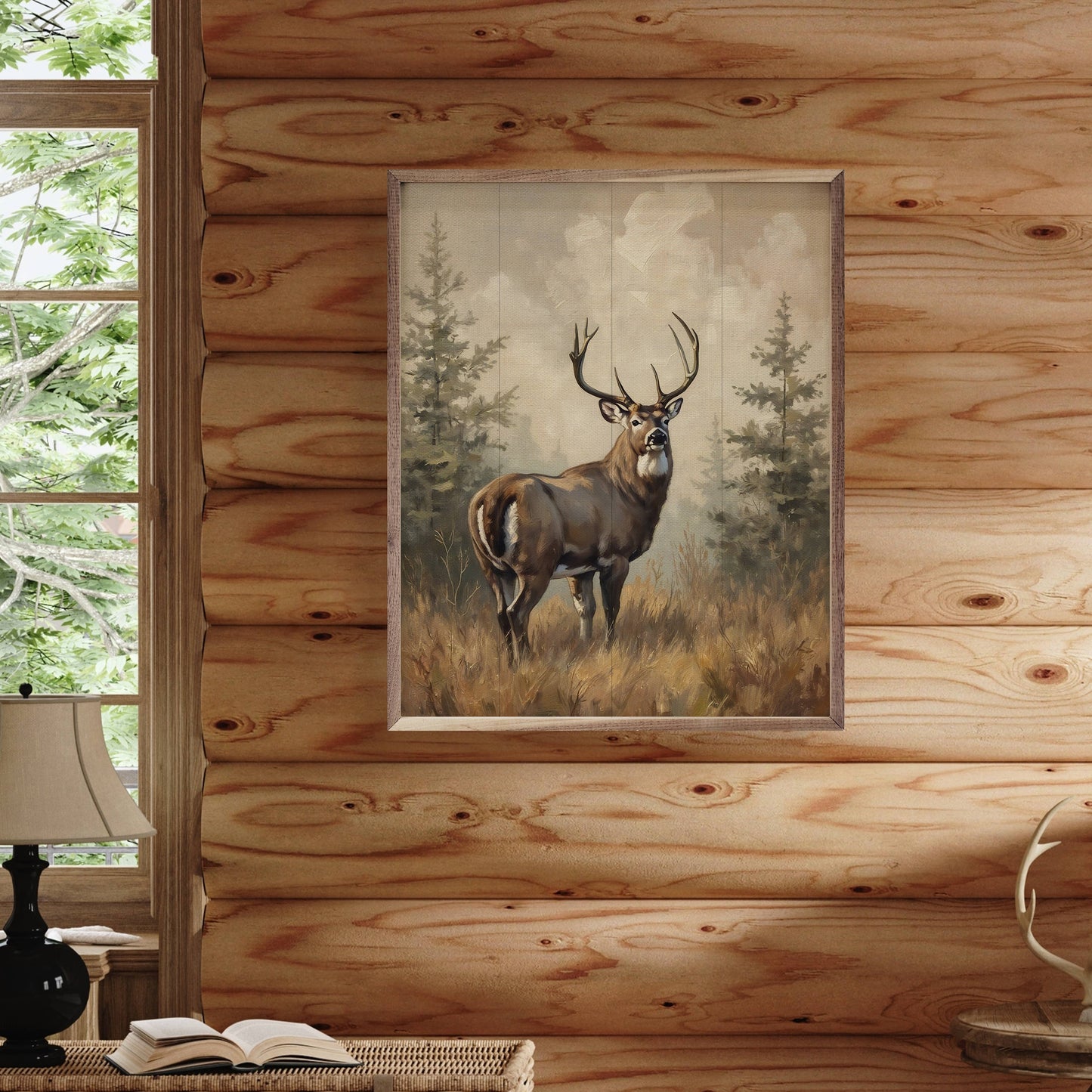 Whitetail Buck In Pines: 16x20