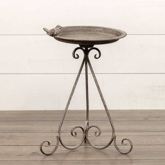 SCROLL BIRDBATH W/ BIRD