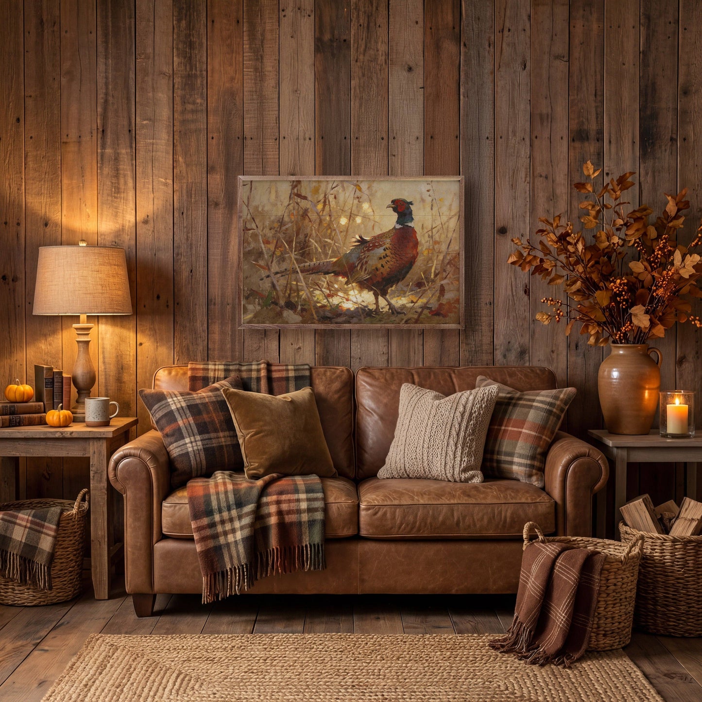 Ring-necked Pheasant In Autumn Grass: 8x5