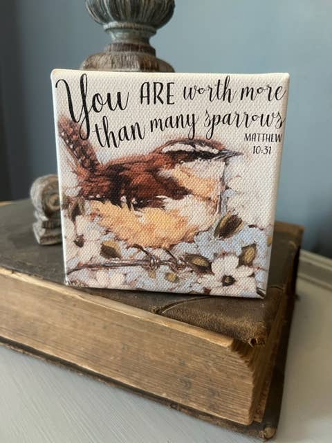 Sparrow canvas art print, Christian home decor, Scripture: 6x6
