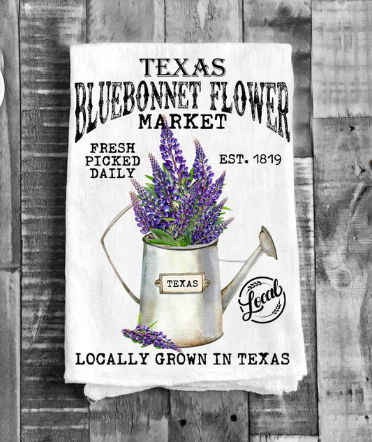 Texas State Flower Bluebonnet Souvenir Flour Sack Tea Towel