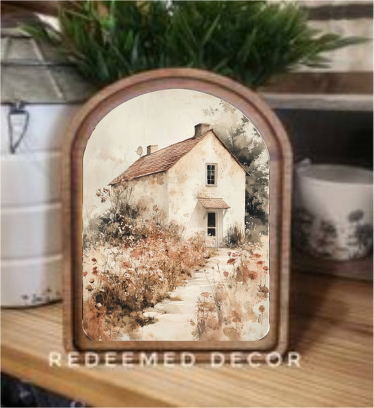 Arch Top Muted Cottage Framed Art: 6x8"