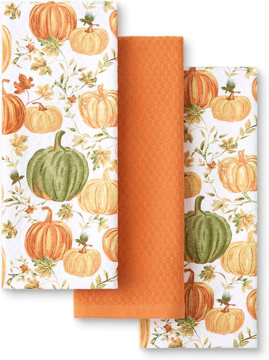 Martha Stewart Autumn Harvest Pumpkins Kitchen Towel 3-Pack Set
