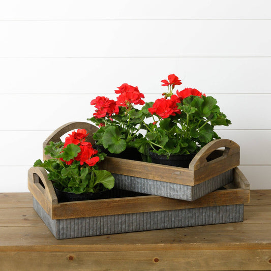 Galvanized Metal And Barnwood Tray - Large