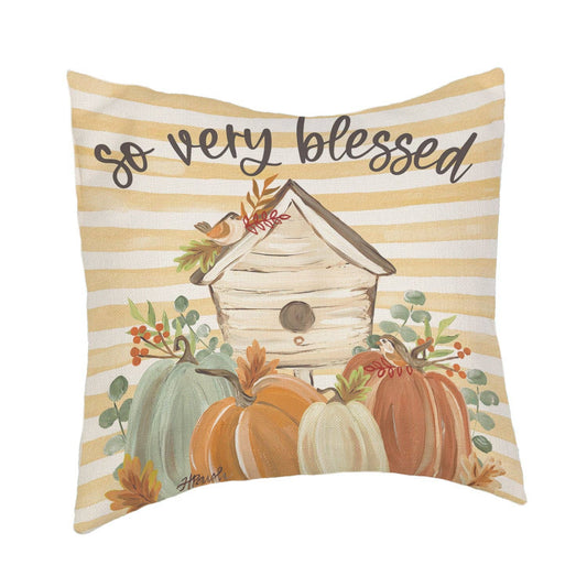 Fall Pumpkin Birdhouse "So Very Blessed" Pillow