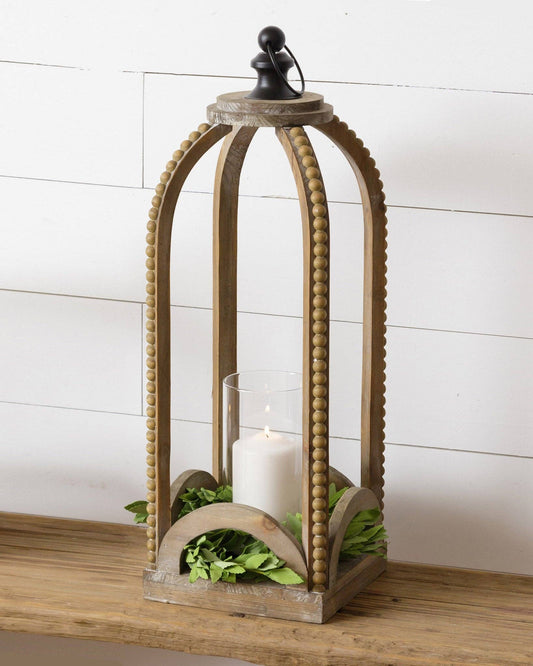 Large Wood With Beading Lantern