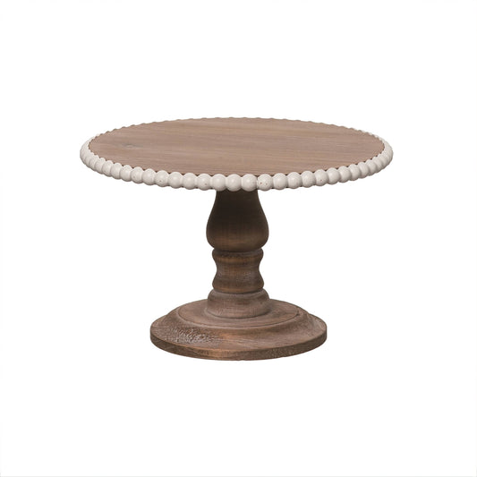 Wood 8" Brown Everyday Tiered Stand with Beaded Accent
