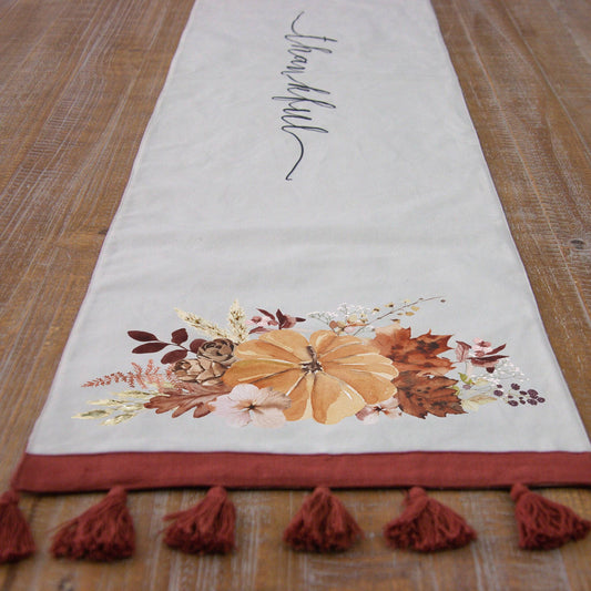 Reversible Table Runner - Watercolor Pumpkin Floral