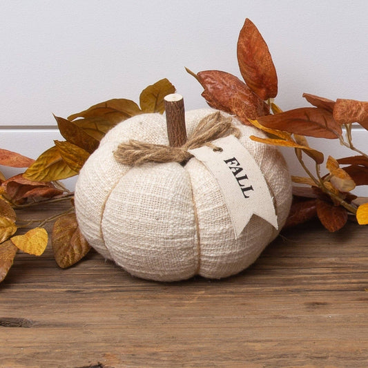 Cream Knit Pumpkin With Fabric Tag, Sm