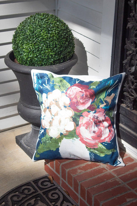 Haley's Navy Flower Outdoor Pillow: 18"x18" / Outdoor Pillow