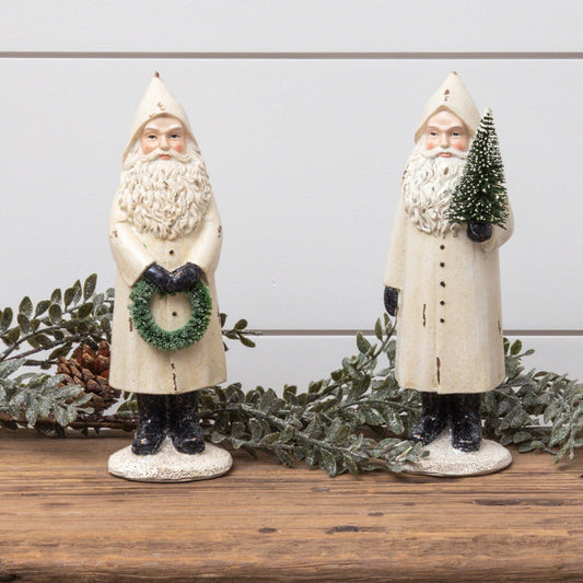 White Glitter Vintage Santa Figurine