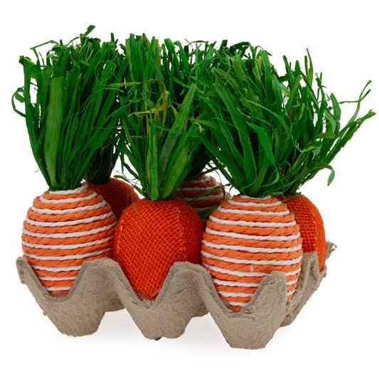 Striped & Orange Burlap Carrots In Brown Carton Set/6 Easter