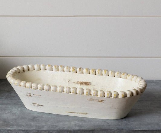 Beaded Mango Wood Oval Bowl, Sm