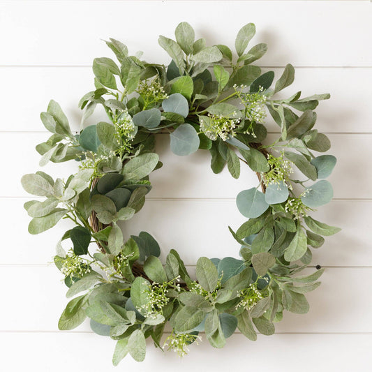 Wreath - Twig Base, Seeded Silver Dollar Eucalyptus