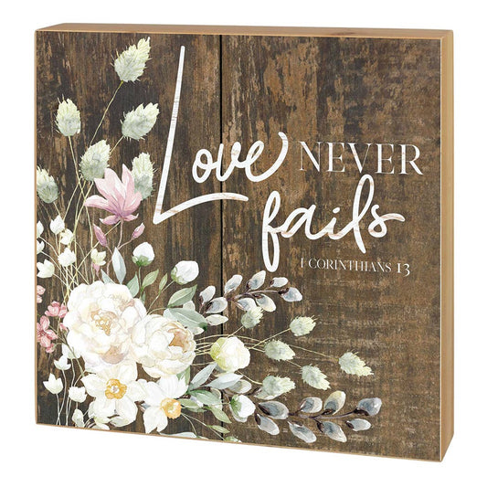 5x5 Love Never Fails Rustic Floral Block